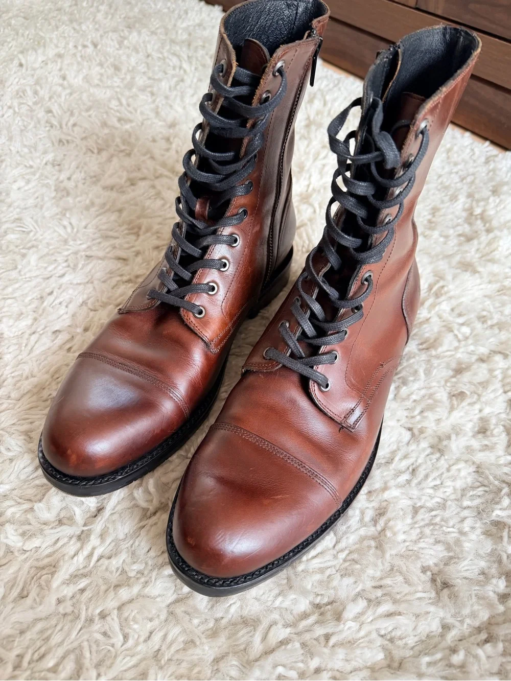 FRYE AND CO. Men's Cognac Leather Lace-Up Boots